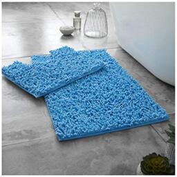GC GAVENO CAVAILIA Soft Bath Mat Sets For Bathroom - 2 Piece Bath Mat Non Slip Back - Highly Water Absorbent & Fast Drying 100% Microfiber Chenille Toilet Rug with Pedestal Mat - Turquoise