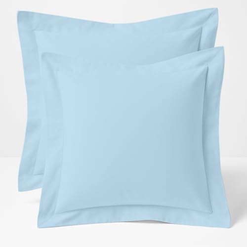 Cotton Metrics Linen 2 Pack Euro Pillow Shams 28x28 ??? 600 Thread Count 100% Organic Cotton Sky Blue Square Pillow Covers with 2 Inch Flange, Soft & Smooth Premium Hotel-Quality Pillowcases Set of 2