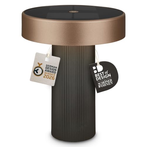 BRILONER - Poga Rechargeable LED Table Lamp, Solar Panel, Stepless Touch Dimmer, IP44, USB-C, Night Light, Battery Lamp, German Design Award Winner 2026, 16 x 20 cm, Anthracite Bronze Metallic