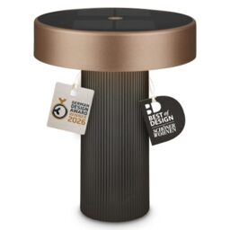 BRILONER - Poga Rechargeable LED Table Lamp, Solar Panel, Stepless Touch Dimmer, IP44, USB-C, Night Light, Battery Lamp, German Design Award Winner 2026, 16 x 20 cm, Anthracite Bronze Metallic