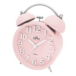 MPM Quality Design Metal Alarm Clock in Trendy Colours, Rose, 3D Dial, Quartz Movement Sweep, LED Light Function, Analogue, Classic Ringing, Wakes Even the Biggest Sleepers, 155 x 110 x 55 mm