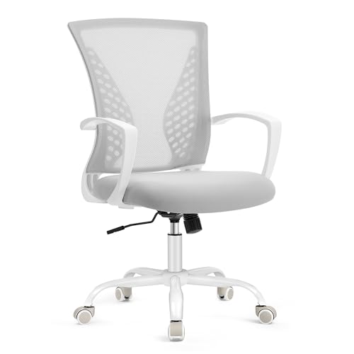 SONGMICS Office Chair, Ergonomic Mesh Computer Desk Chair with Height Adjustment, Tilt Function, Swivel, Breathable, 120 kg Capacity, Grey OBN022GD02