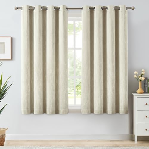 Melodieux Elegant Cotton Room Darkening Curtains for Living Room Bedroom Thermal Insulated Privacy Grommet Window Curtain Panels, 52 by 63 Inch, Natural Beige(1 Panel