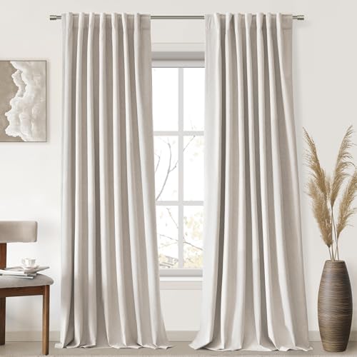 UHITECH Blackout Curtains for Living Room 86 Inch Long 2 Panels Set, Ivory - Suitable for Bedroom/Farmhouse/Patio, Thermal Insulated Drapes with Black Liner, Soundproof, Noise Cancelling, Linen Blend