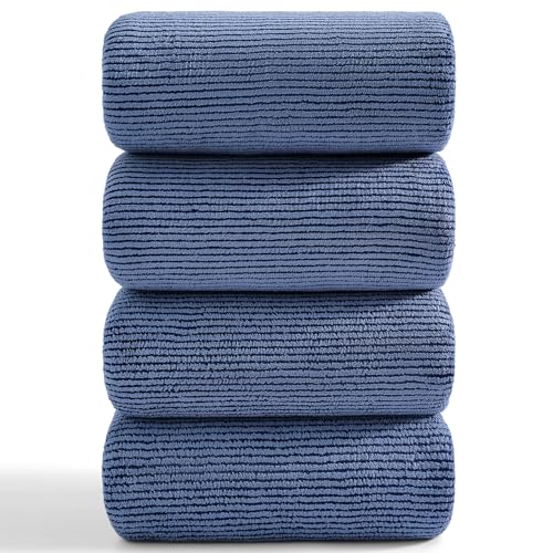 "4 Piece Bath Towel Set 35""x70""Oversized Bath Towel for Bathroom Ultra Soft Fluffy Extra Large Bath Sheet Luxury Premium Bathroom Towel Highly Absorbent Quick Dry Shower Towel for Hotel Spa,Navy Blue"