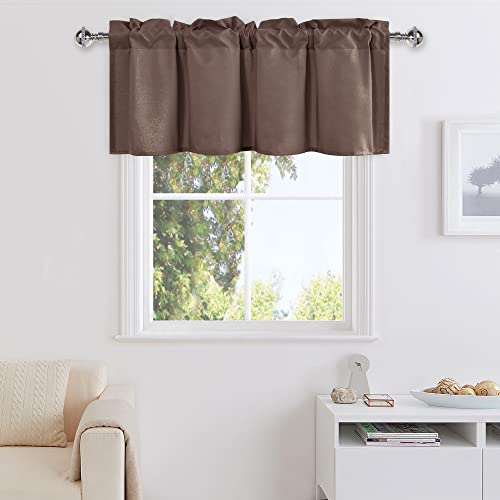 DWCN Brown Valance Curtains for Living Room, Kitchen Valance Solid Short Topper, Bathroom/Basement Window Curtains, 1 Panel, 42 X 18 Inch