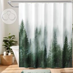 ORTIGIA Green Misty Forest Shower Curtains,Nature Shower Curtain,Woodland Shower Curtain,Fantasy Fog Magic Tree Bath Curtain for Bathroom,Fall Shower Curtain,Waterproof Polyester Fabric-72 Wx72 L