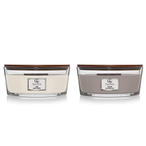 Woodwick Ellipse Scented Candle with Crackling Wick - Fireside - Up to 50 Hours Burn & Scented Candle, Linen Ellipse Candle, with Crackling Wick, Burn Time: Up to 50 Hours, Scented Candles Gifts