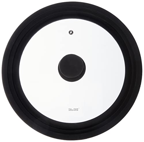 "Ibili ""Prisma Glass Cover with Silicone Edge, Transparent/Black, 24/26/28 cm"
