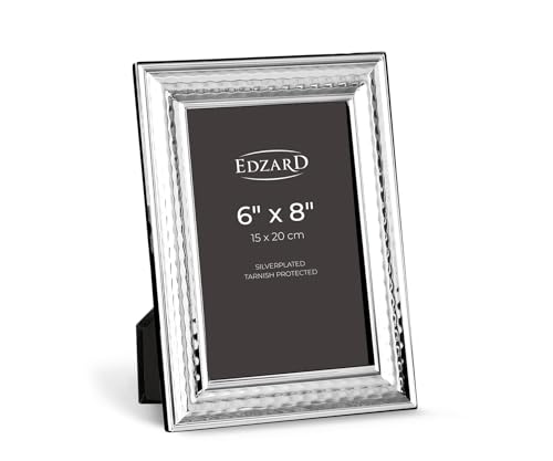 "Edzard Silver Plated Photo Frame 6""x8"" (15x20 cm) Urbino, Non-Tarnishing, High Gloss Finish, Real Glass Front & Premium Velvet Back, Portrait or Landscape Display - Elegant Wedding Gift"
