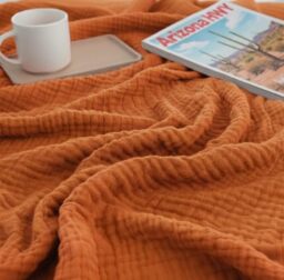 "KyraHome 100% Organic Cotton 60""x80"" Cotton Throw Blanket for Couch, Adult, Pre-Washed, Plant Dyed, Breathable, Lightweight Gauze Soft Muslin Blanket, All Season (Terracotta)"
