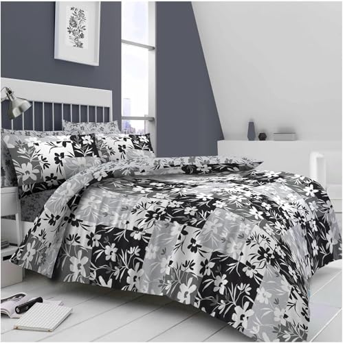 GC GAVENO CAVAILIA Geometric Duvet Cover Set, Reversible Grey Bedding Sets King Size (230x220 cm), Super Soft Floral Quilt Cover Bed Linen