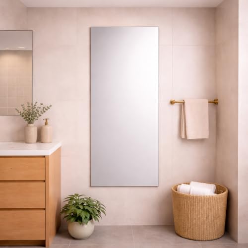 Full Length Frameless Bathroom Mirror 150 x 60cm – Large Rectangular Wall Mounted Mirror – Modern Polished Edge Glass – Portrait or Landscape Hanging