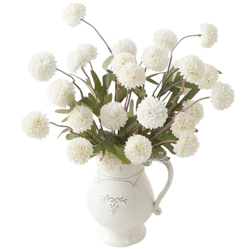 Floroom 6pcs Ivory Faux Silk Mums Artificial Flowers, Bulk Fake Small Mini Chrysanthemums with Stems for DIY White Wedding Centerpieces Floral Arrangements Vase Fillers Home Decorations