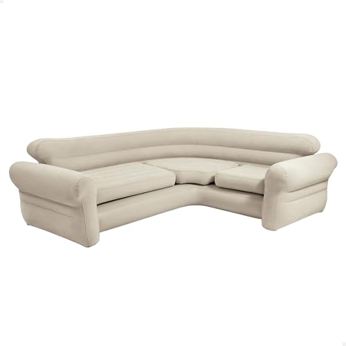 """""""Intex Inflatable waterproof flocked top surface Corner Living Room Air Mattress, Sectional Sofa Couch for any rec room, game room, or dorm room 257 x 203 x 76 CM - Beige"""""""