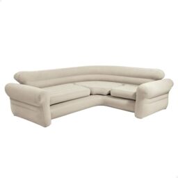 """""""Intex Inflatable waterproof flocked top surface Corner Living Room Air Mattress, Sectional Sofa Couch for any rec room, game room, or dorm room 257 x 203 x 76 CM - Beige"""""""