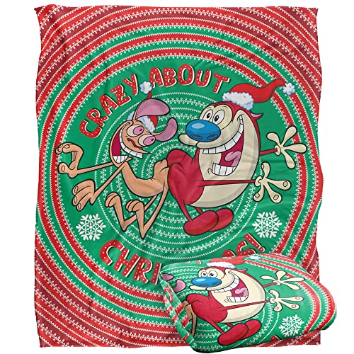 Ren and Stimpy Crazy Christmas Silky Touch Super Soft Throw Blanket 152 X 127 cm, White