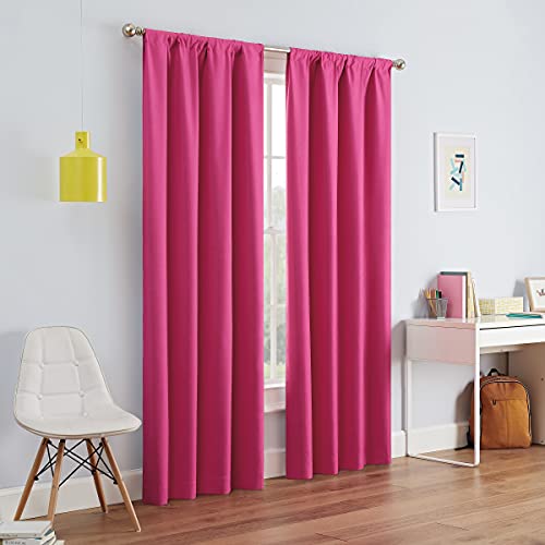 "Eclipse Modern Blackout Thermal Rod Pocket Window Curtain for Bedroom or Living Room (1 Panel), Polyester Microfiber Fabric, Raspberry, 42"" W x 95"" L (Pack of 1)"