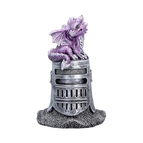 Nemesis Now Hatchling Helm Dragon Figurine 13.2cm ??? Baby Dragon on Knight Helmet Fantasy Ornament (Purple)
