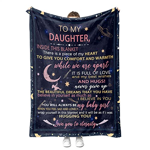 YunTu My Daughter Blanket - Warm Letter Throw Blanket, Birthday & Valentine's Gift from Mom & Dad (Night Letter, 60 x 80inches(150x200cm))