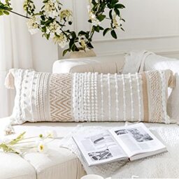 BlissBlush Cream Decorative Lumbar Throw Pillow Cover 14x36 Boho Long Cushion for Bed Neutral Beige White Accent Modern Farmhouse Pillowcase for Bedroom Living Room Couch Sofa Home Décor Cover ONLY