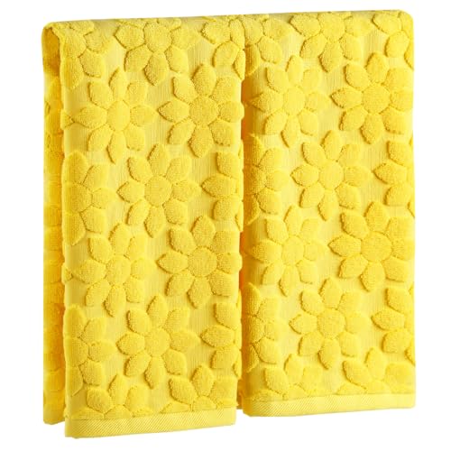 Quera Yellow Bathroom Decor Hand Towels Sunflower Summer for Bath - 2 Pack Cotton Decorative Floral Towel for Kitchen, Drying, Cleaning, Cooking, Holiday Spring Daisy Cute