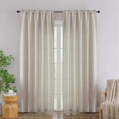 "Simplebrand Linen Linen Curtains 84 Inch Length 2 Panels Set, Faux Linen Textured Semi Light Filtering Farmhouse Curtains & Drapes, Soft Slub Window Curtains for Living Room Bedroom, Each 52"" Wx84 L"