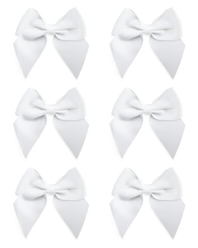 Italian Options Large Grosgrain Ribbon Bows, Self-Adhesive Fabric Bow Decorations for Gift Wrapping, Hampers, Christmas, Hair Bows, Crafts, Cakes, Crafting Accessories, White, 6 Pack, 10 cm