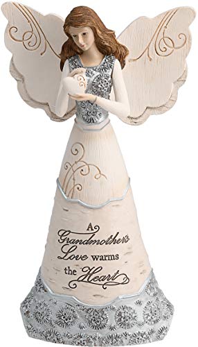 Pavilion - Elements Grandmother Angel Figurine - 8-Inch, Holding Heart, Inscription a Grandmother's Love Warms The Heart