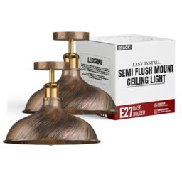Brushed Copper Metal Dome Shade 36cm Semi Flush Mount Ceiling Light 2 Pack