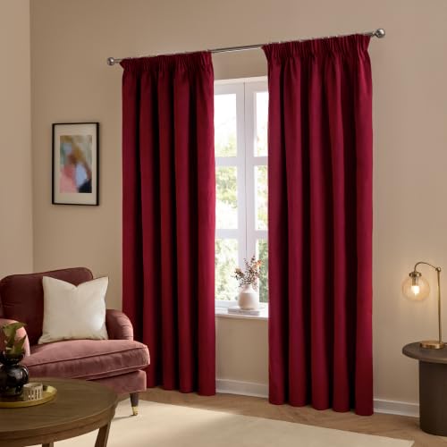 furn. The Ultimate Velvet Blackout Pencil Pleat Curtains (Red-229x229cm)