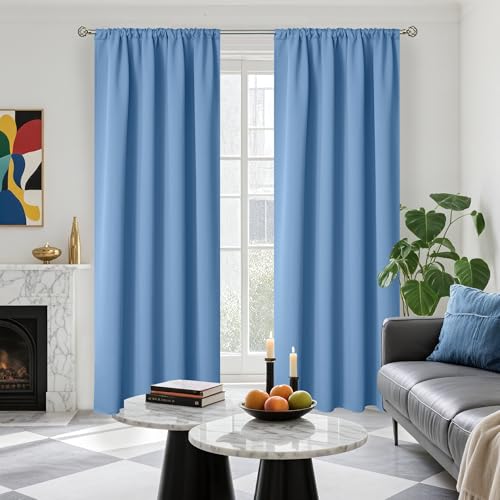 BGment Light Blue Blackout Curtains 90 Inches Long 2 Panels for Bedroom - Rod Pocket Room Darkening Drapes Floor Length for Living Room Window, 52 X 90 Inch