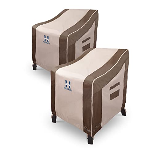 HAMLER Waterproof Patio Chair Cover - Outdoor Lounge Deep Seat Single Lawn Chair Cover 2 Pack Fits Up to 29-40 inches Outdoor Chair, Heavy Duty Brown Durable Patio Covers. (35W*38D*31H/20H)