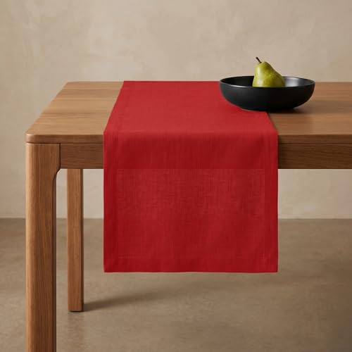 Solino Home Linen Red Table Runner 156 Inches Long - 100% Pure Linen Extra Long Table Runner 14 x 156 Inch for Christmas, Fall, Autumn - Fete