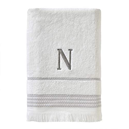SKL Home Bath Towel, N, Cotton, White, 28x54 - Available in letters A-Z. Personalized style, great for gifting. 100% Cotton. 600 GSM weight. Soft & absorbent terry.