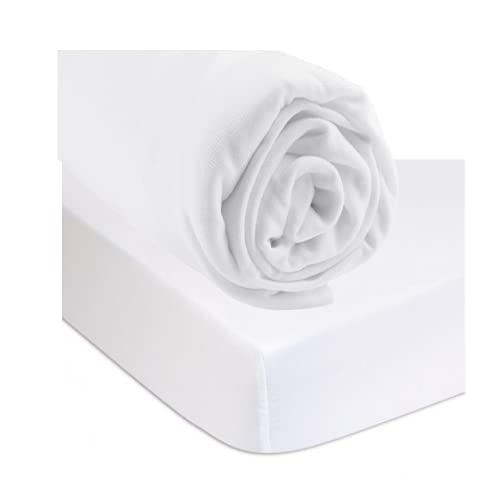 Fitted Sheet 90 x 200 cm White + Bamboo Mattress Protector Waterproof