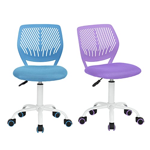 Homy Casa Set of 2 Desk Chairs Adjustable Swivel Office Chair Fabric Seat Ergonomic Task Chair without Armrest, Blue and Purple