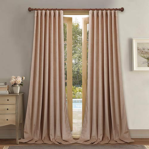 StangH 102 inches Long Velvet Curtains Light Blocking for Bedroom, Beige Blush Soft Curtains Privacy Assured Elegant Home Decor Back Tab for Sliding Door/Patio, W52 x L102, 2 Panels