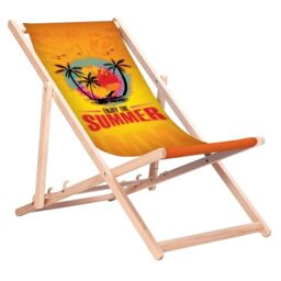 Green Blue GB183 Folding Beech Wood Deck Chair – Garden and Beach Chair with 3-position adjustable backrest and high-resolution sublimation print featuring tropical motives (1, Enjoy The Summer)