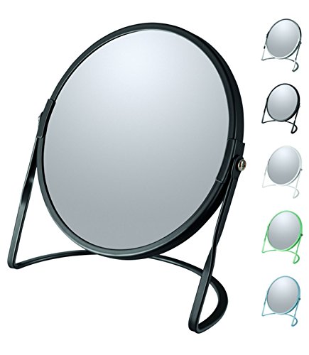 Spirella Collection Akira Standing Mirror for Vanity or Bathroom 18.4 x 10.5 x 18.4 (Reversible: 100% and x5 Magnification), Steel, Black
