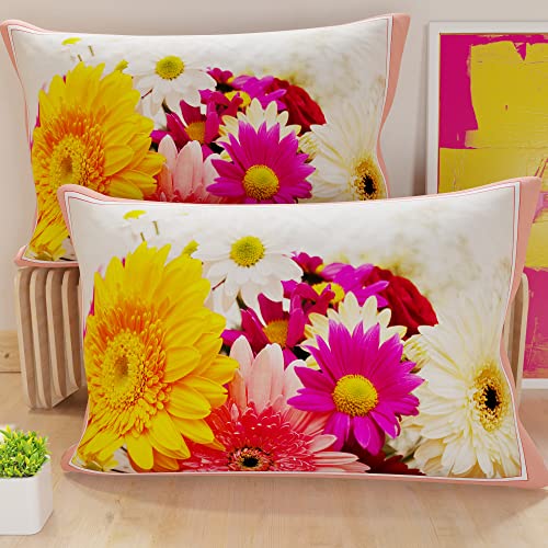 PETTI Artigiani Italiani - Bed Pillowcases, Set of 2 Pillow Covers 50x70 cm, Cushion Cover in Hypoallergenic Microfibre, Made in Italy, Floral Giallo Pattern