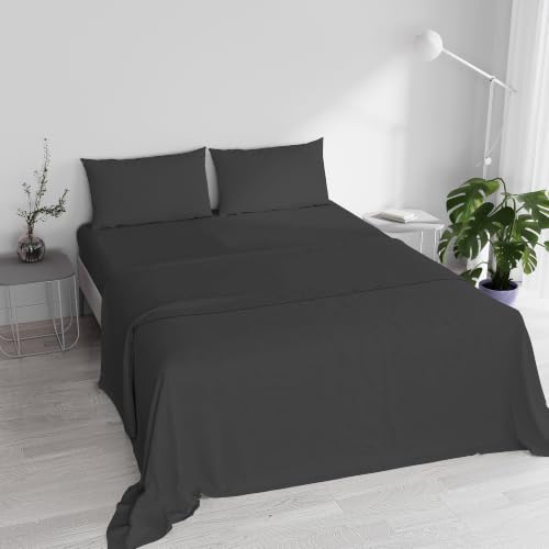 Italian Bed Linen Elegant Bed Linen Set (Flat 250x300, Fitted Sheet 170x200cm+2 Pillowcases 52x82cm), Dark Grey, Microfiber, DOUBLE