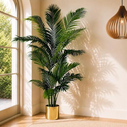 Leaf Large Artificial Palm Tree with Metal Planters, Green, 180cm