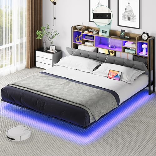YITAHOME Bed Frame,LED with Headboard,USB Ports Charging Outlets