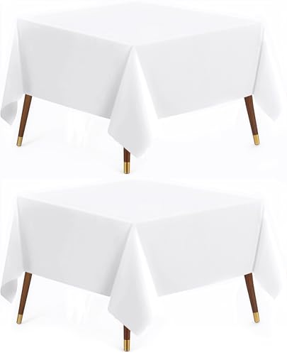 Utopia Kitchen Rectangle Tablecloth 152x152 cm - (Pack of 2) White Table Cover Machine Washable Table Cloth Perfect for Parties, Weddings and Festivals (60x60 inches)