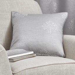 Appletree Silver Grey Tree Cushion 43 x 43cm – Textured Woven Floral Design, Piped Edge, Filled Scatter Pillow in Silver Grey