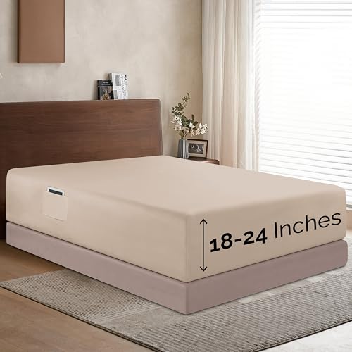 Elegant Comfort 1500 Premium Hotel Quality 18-24 Inches Deep - Extra Deep Pocket Single Fitted Sheet for High Mattress, Luxury and Softest, Smart Pocket - Wrinkle Free, King, Cream