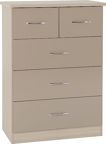 Seconique Nevada 3+2 Drawer Chest in Oyster Gloss/Light Oak Effect Veneer