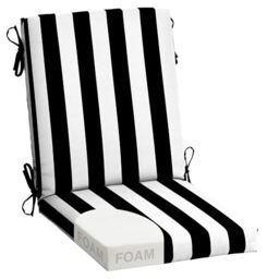 Arden Outdoor Dining Chair Cushion, Foam, 20x44, Black Cabana Stripe