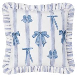 furn. Noortje Ruffle Bows Polyester Filled Cushion – Parisian Stripe Ruffle Trim Bow Decorative Cotton Pillow (Multicolour – 43x43cm)